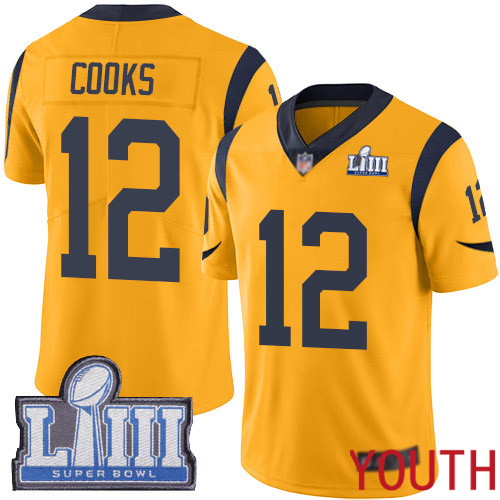 Los Angeles Rams Limited Gold Youth Brandin Cooks Jersey NFL Football 12 Super Bowl LIII Bound Rush Vapor Untouchable